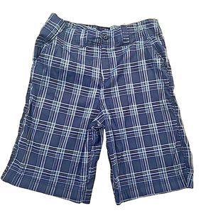 Vintage Bugle Boy Shorts Plaid Bermuda 90's Flat Front  Mens Size 40 Blue